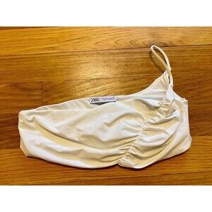 Zara White One Shoulder Bikini Top S
